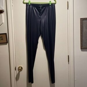 Sarah Pacini Shiny Black/Purplish Faux Leather Look Metallic Sheen Leggings